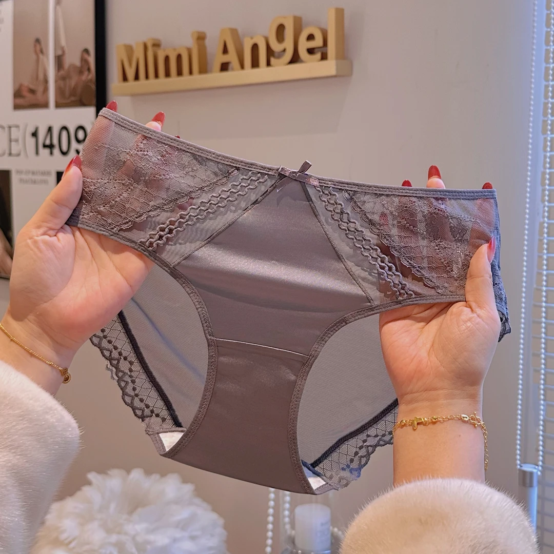 Mimi Angel冬日新款法式蝴蝶蕾丝内裤女无痕舒适浪漫网纱女士内裤