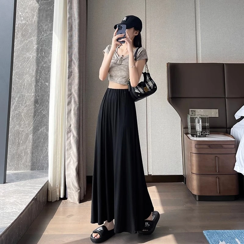 莫代尔半身裙女夏季中长款半裙子休闲百褶大摆裙卫裙裙子半身裙