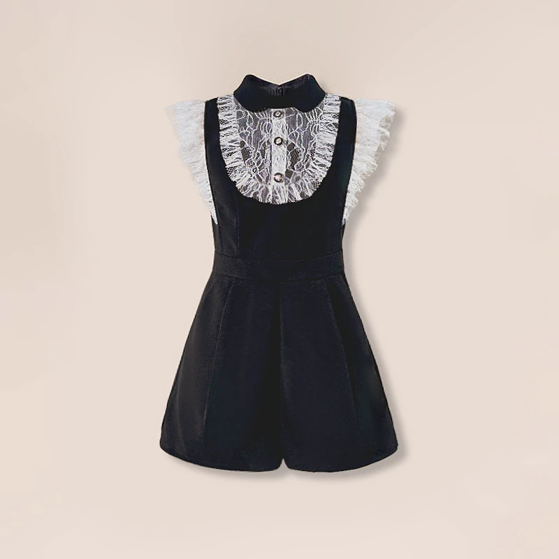 2025夏季新款洋气黑色复古显瘦气质时尚蕾丝拼接连体裤女D3198