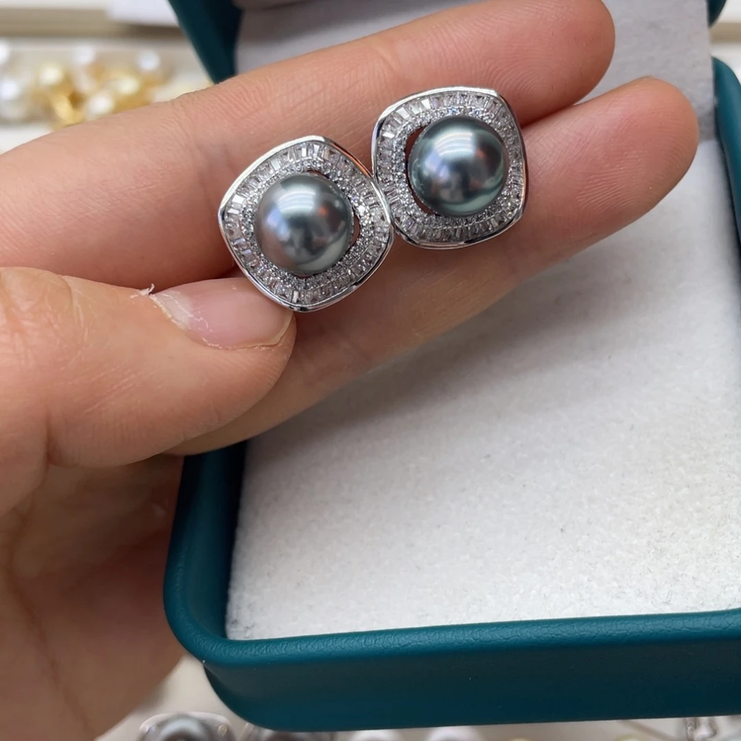 银S925镶嵌海水珍珠耳饰