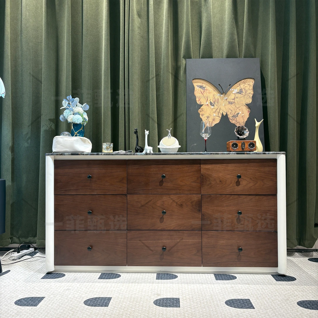 【蓝翡翠九斗柜】大理石马鞍皮餐边柜家用靠墙储物斗柜卧室储物柜子