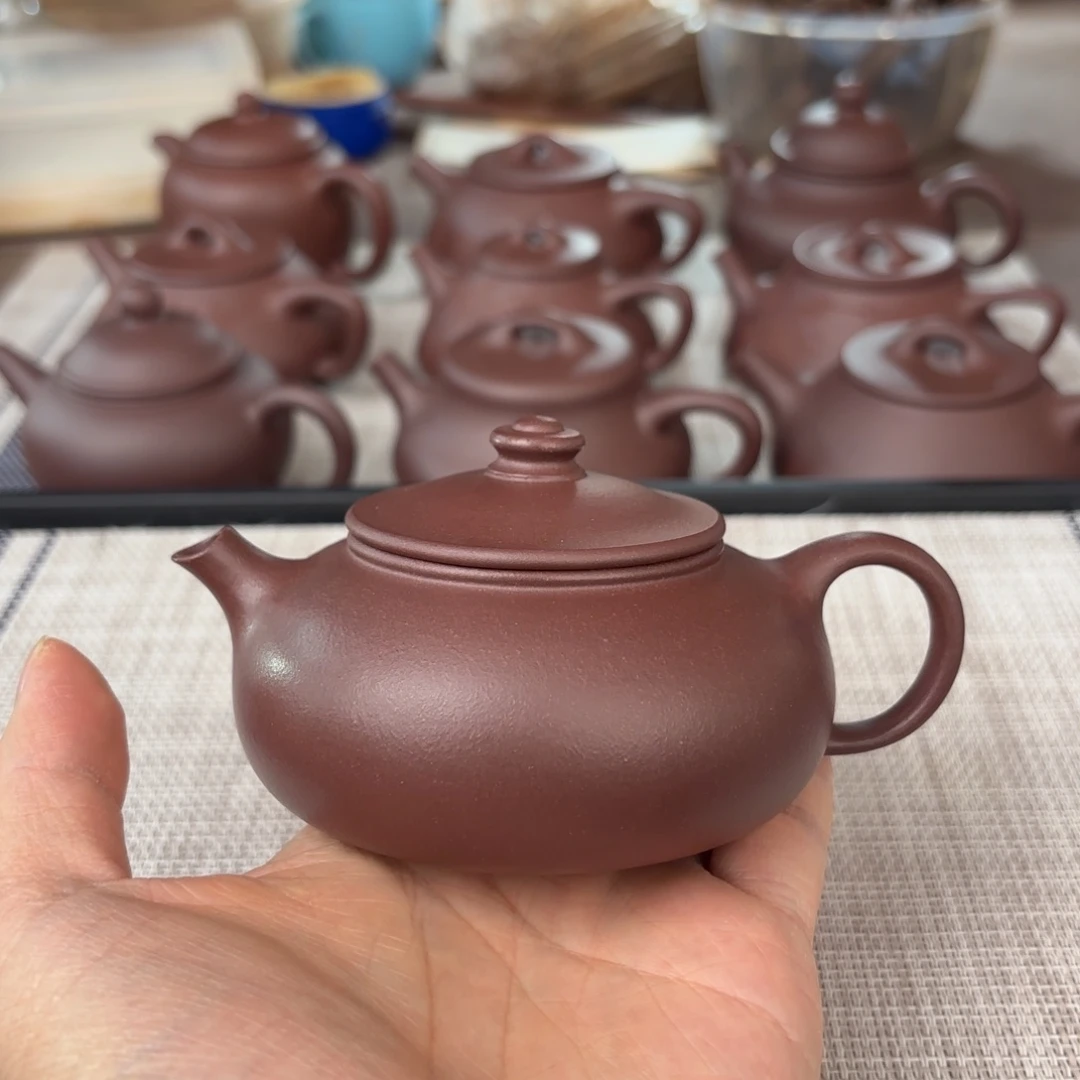 茶壶紫砂半手工老紫泥寒江壶170cc
