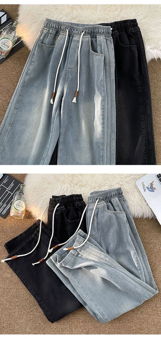 男长裤无弹力男士耐磨阔腿牛仔裤男士潮流直筒复古