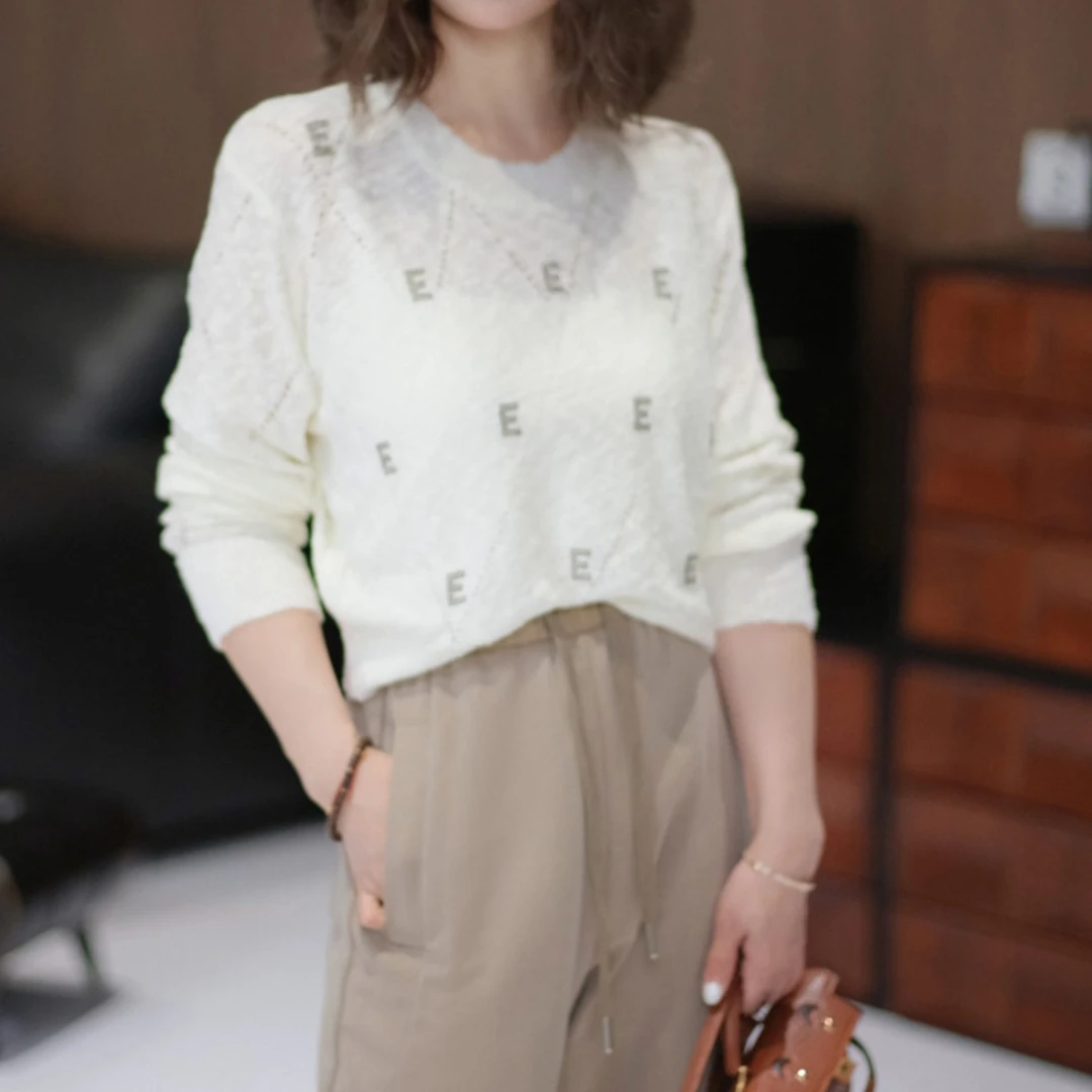 【豆豆纱菱格衫】绵结纱独特织法烫钻短款长袖上衣针织衫WT43FYA006