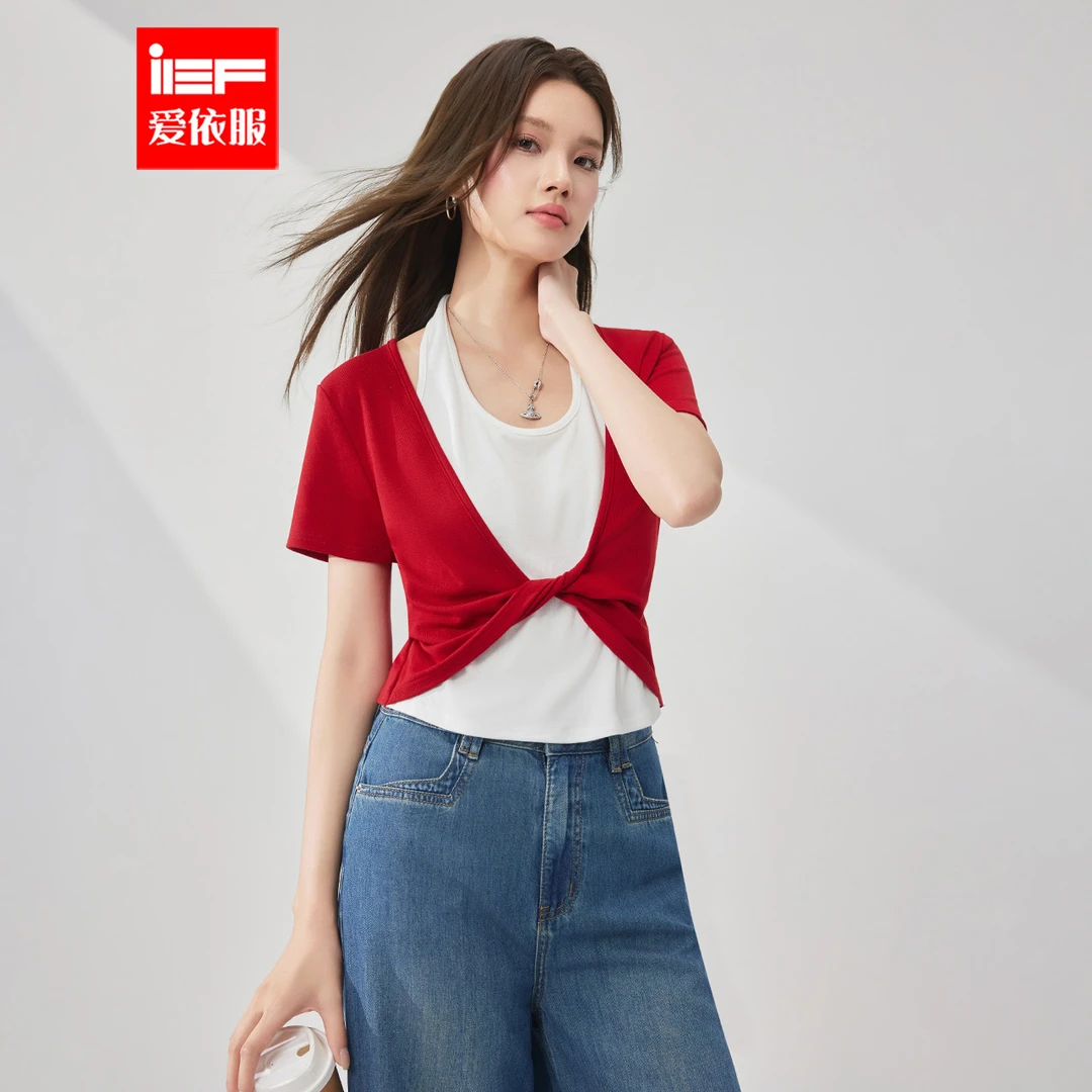 IEF/爱依服2025夏季新款法式设计感假两件通勤气质百搭修身上衣