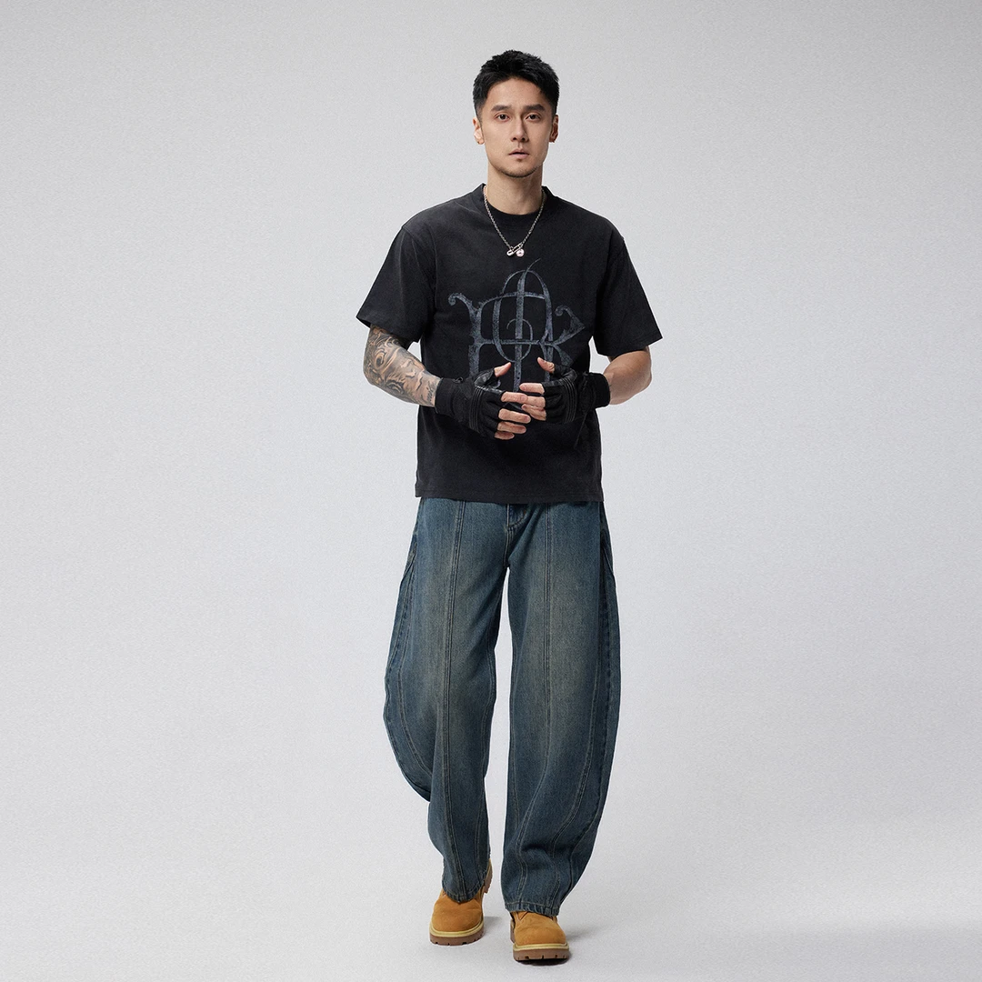 DRK【结构小弯刀】水洗牛仔长裤春夏宽松做旧高街休闲直筒潮设计师