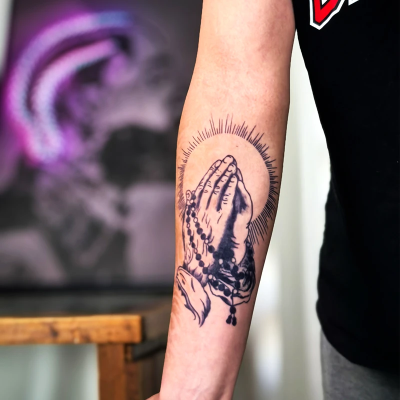 【祈祷之手】果汁纹身贴纸草本半永久防水男不反光逼真持久高颜值