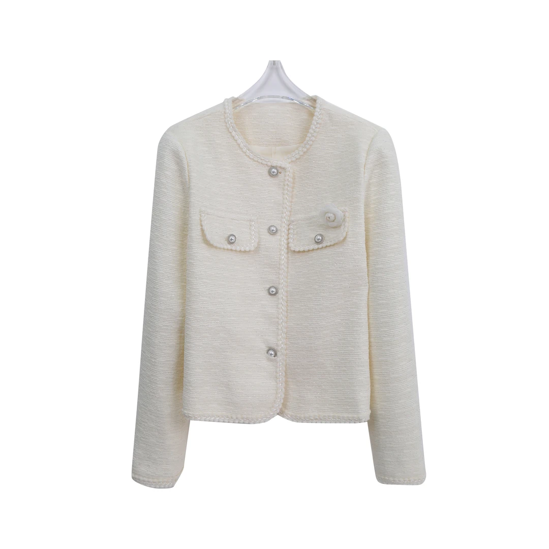 新款小香风圆领修身纯色名媛短外套C18043