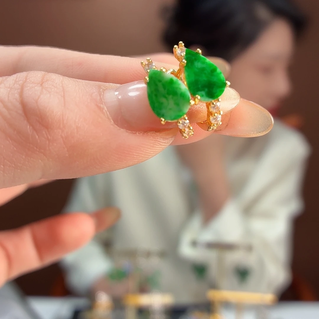 翡翠银S925镶嵌耳饰