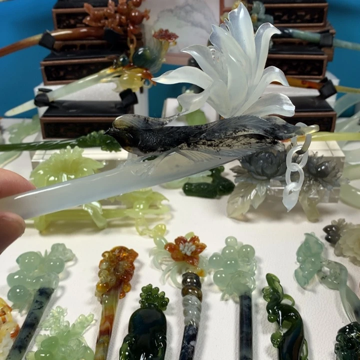 未镶嵌蛇纹石玉发簪傲*