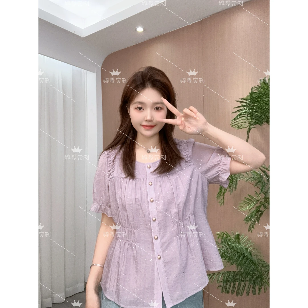 【现货 婷哥定制 花间绮梦】夏季温柔风设计感短袖上衣TGW41583