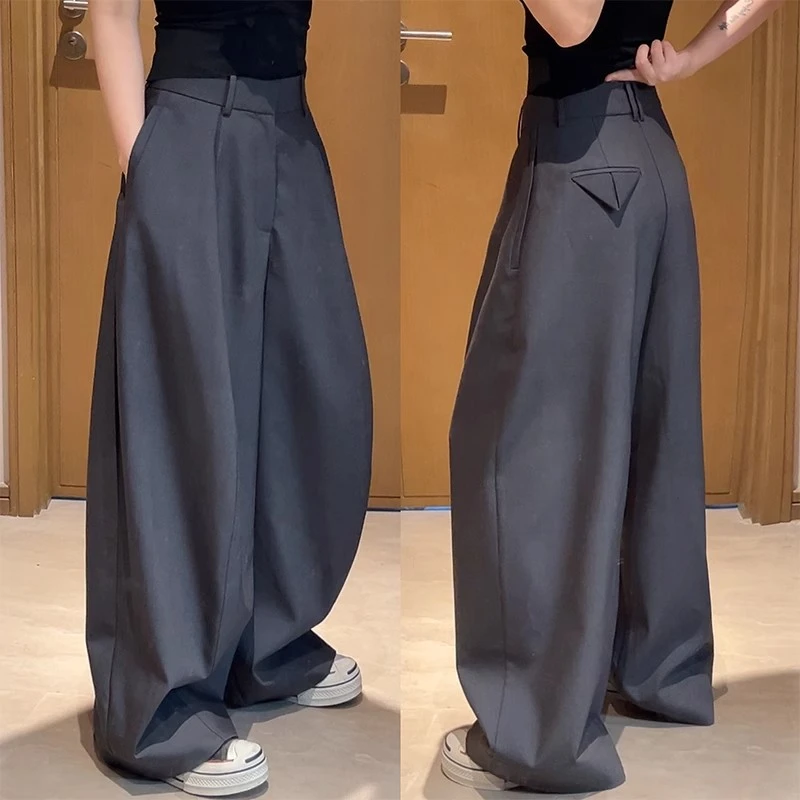 高级感西装阔腿裤女春秋新款大码弯刀裤小个子老钱风宽松直筒长裤