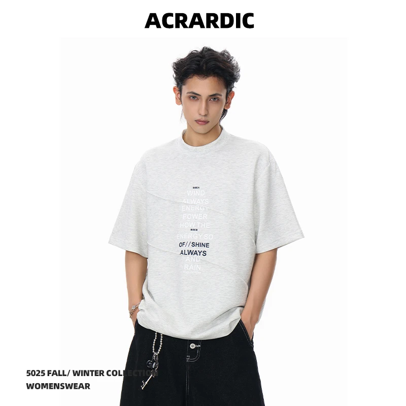 ACRARDIC夏季潮牌字母短袖T恤男高街美式休闲宽松半袖圆领体恤衫