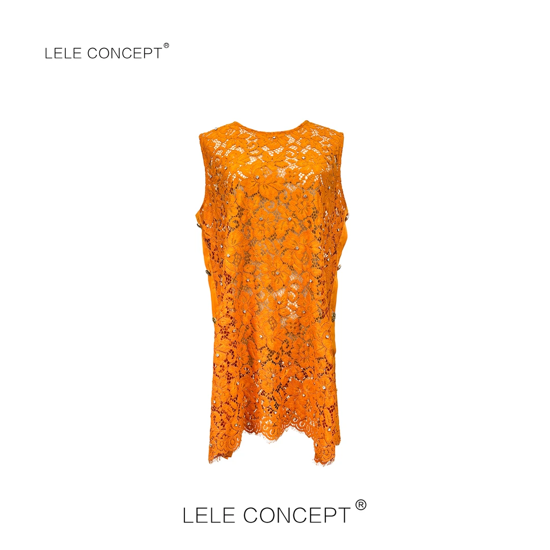LELE CONCEPT丨轻奢设计师款钉珠无袖蕾丝上衣S1082