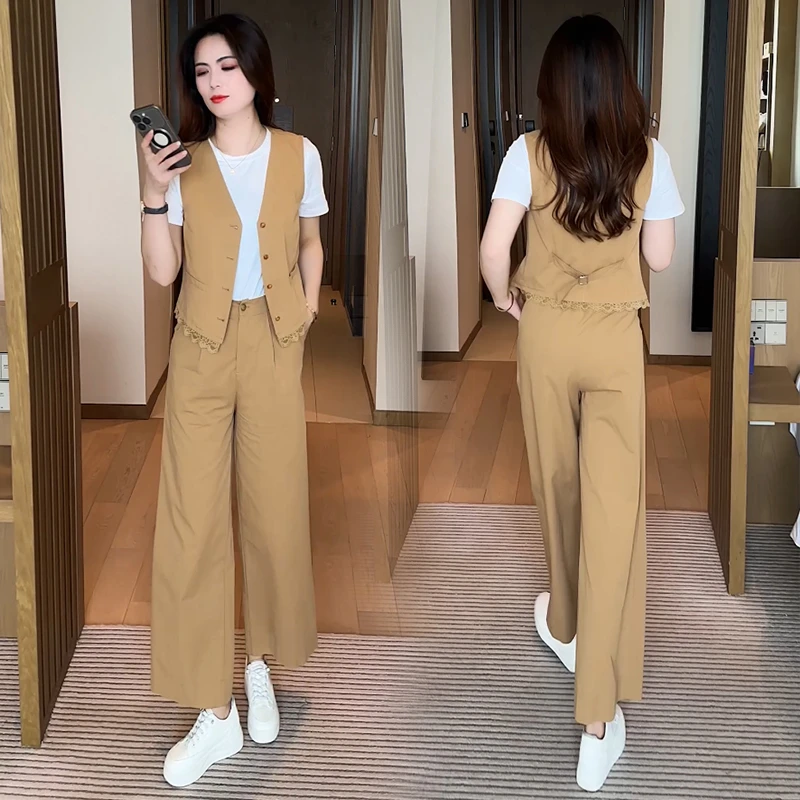 时尚套装夏季休闲简约通勤短袖韩版女装减龄上衣直筒裤套装