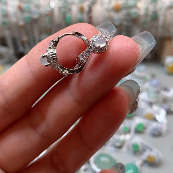 翡翠戒指银S925镶嵌耳钉