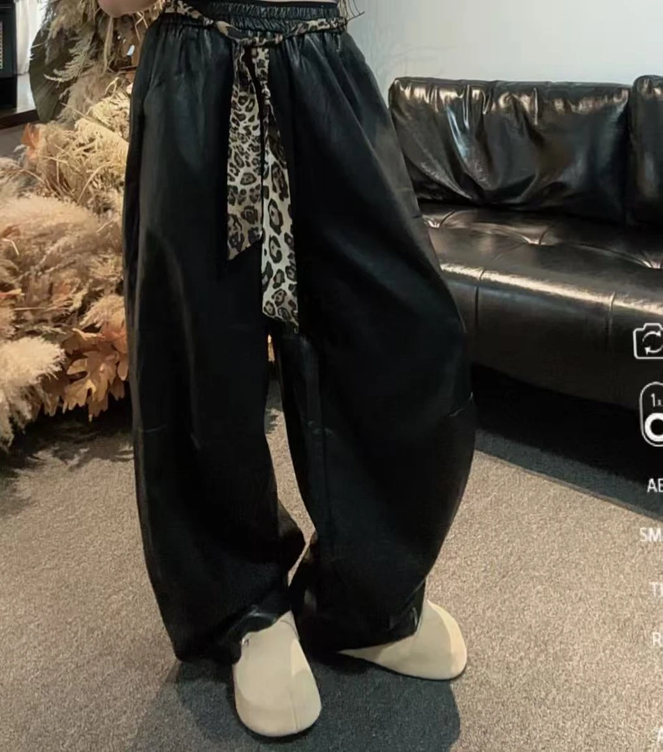 SHUANG洲：秋季定制款 大版宽松加长休闲百搭皮裤