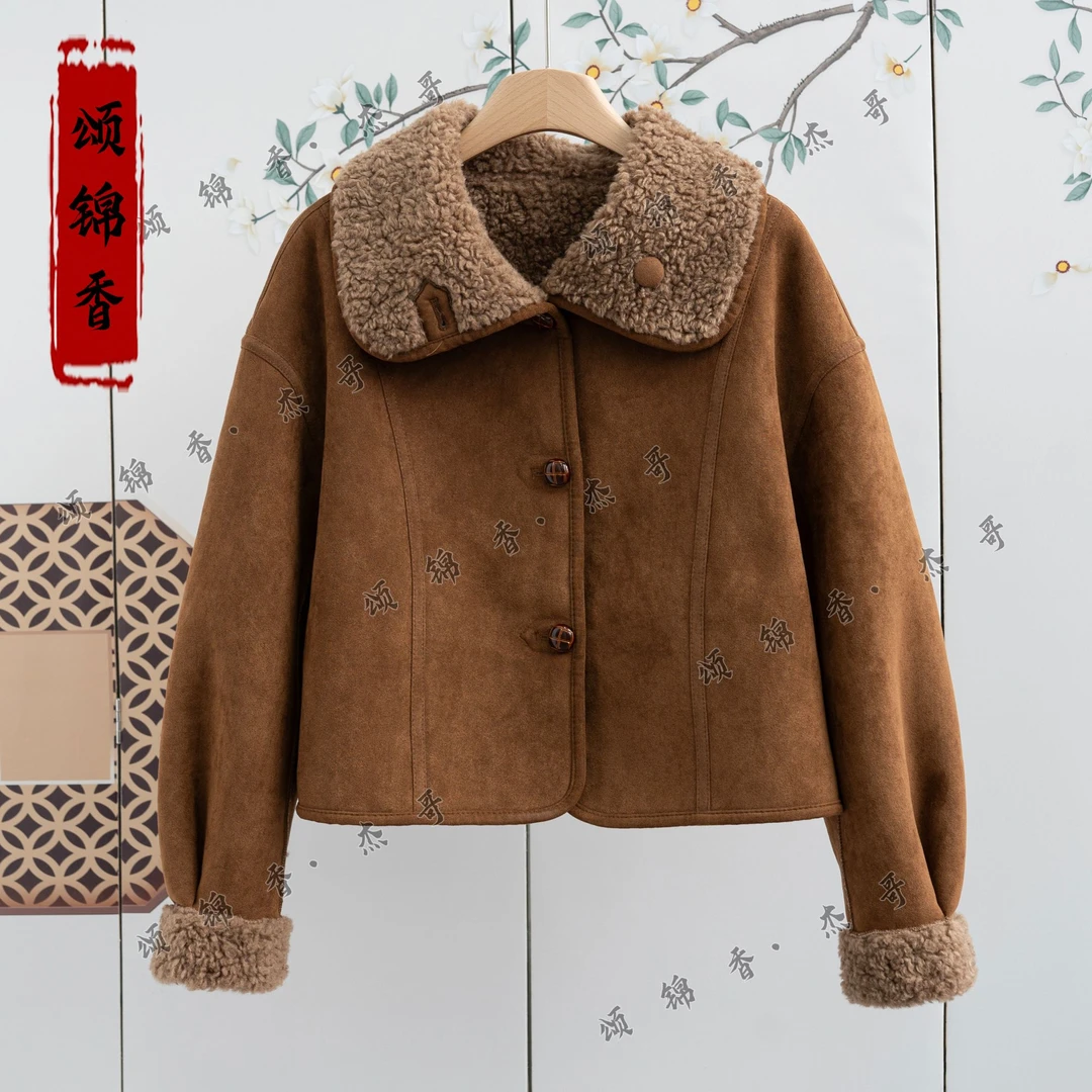 【锦】新款冬季设计师定制款翻毛领女装颗粒双面穿外套K33