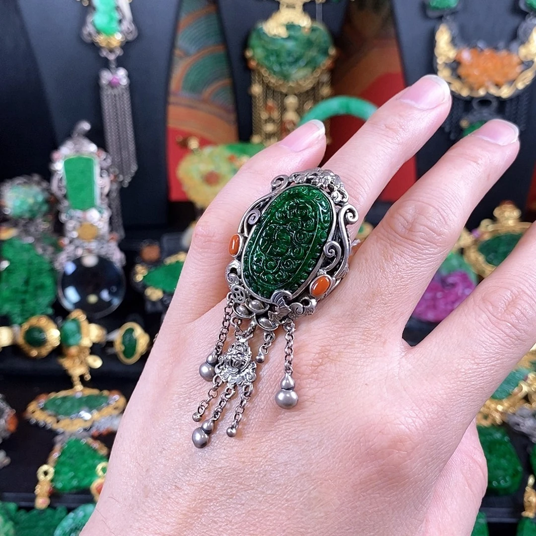 翡翠银S925镶嵌戒指戒指