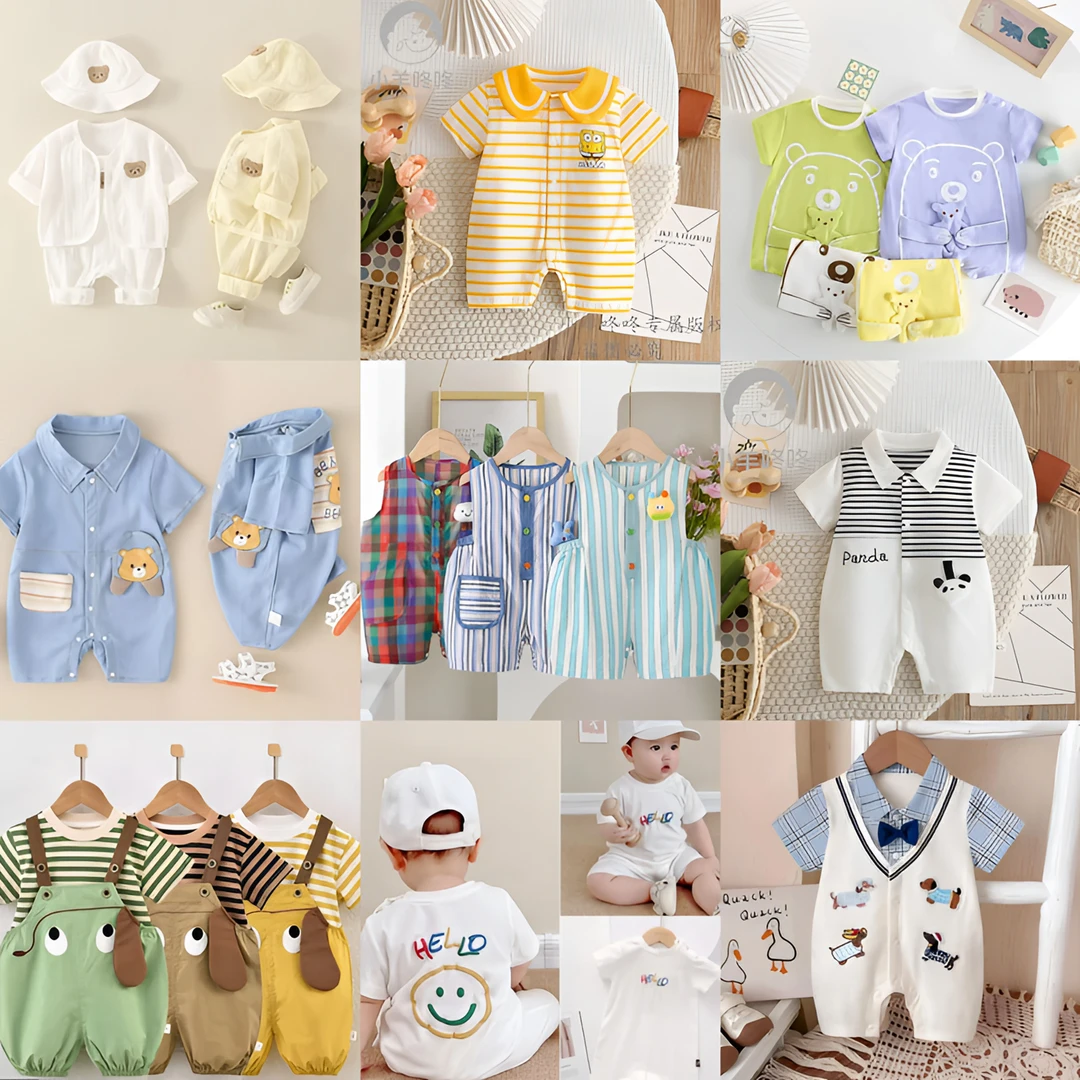 【新款多款式】001-089新款宝宝夏季连体短袖婴幼儿哈衣组合外出服