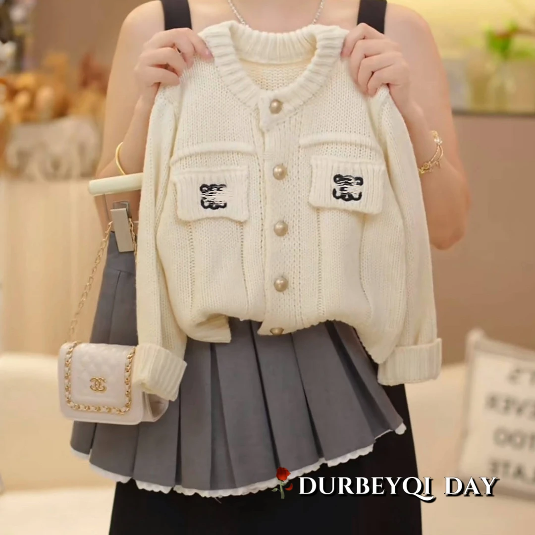 DURBEYQI/朵贝奇女童2025秋季新款百搭圆领针织百褶裙套装5471