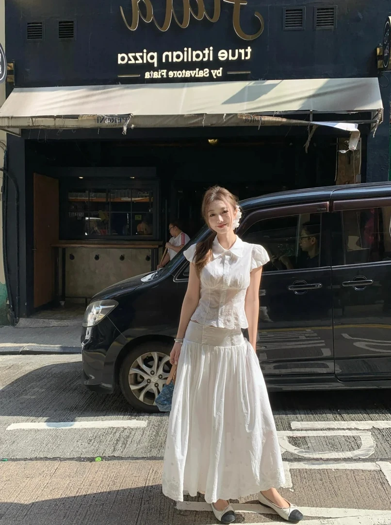 【时髦私服】2025夏季新款复古法式都市度假感 收腰泡泡袖衬衫+半裙