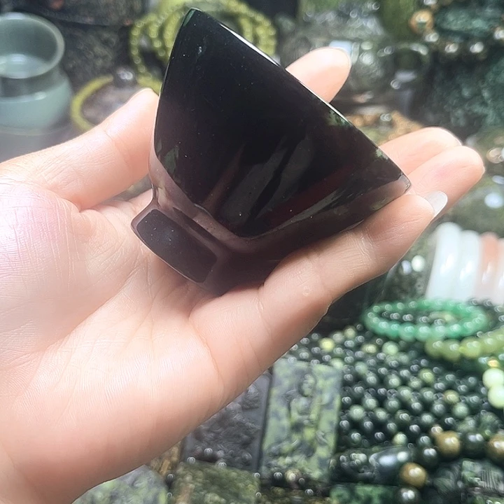 蛇纹石玉未镶嵌珠宝半成品藏玉药王石斗笠杯
