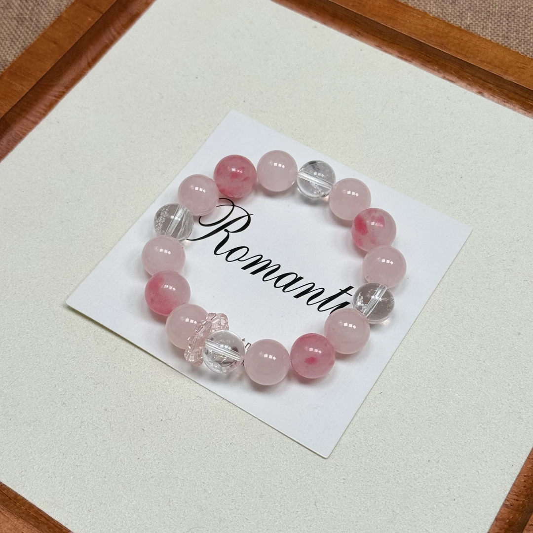 【在逃公主】樱花雨+粉水晶diy天然水晶手串 多样式发一