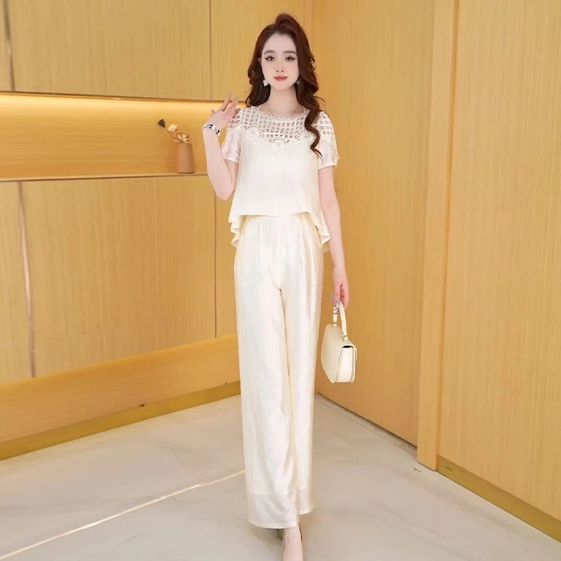 女装套装轻奢高级感女人味2025夏装巨好看的超火短袖阔腿裤两件套
