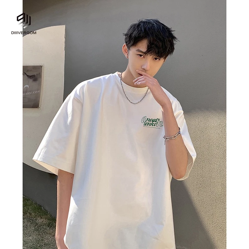 DIIIVERGOM日系男士短袖恤夏季薄款小领口七分袖潮牌潮流新款体恤
