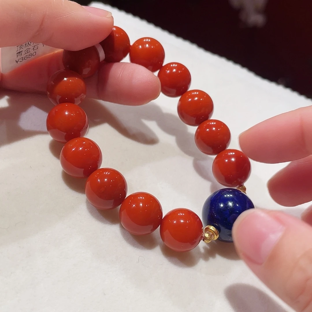 南红玛瑙18K金镶嵌手链