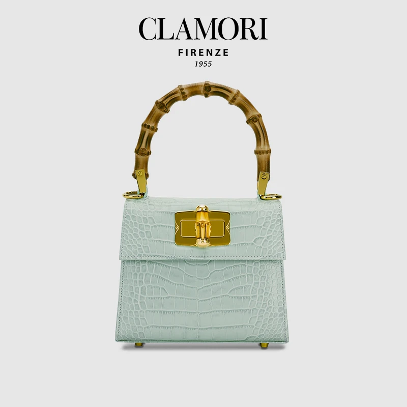 意大利新款baby蓝正品小鳄鱼纹小牛皮高级感轻奢礼物竹节斜挎包