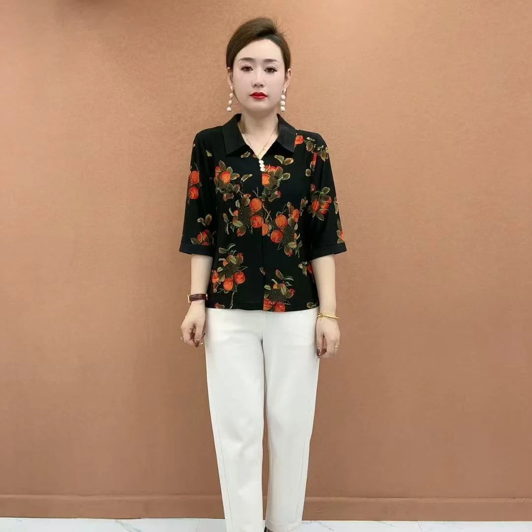 2025年新款妈妈装中袖上衣修身百搭显瘦春夏季必备【L-X】