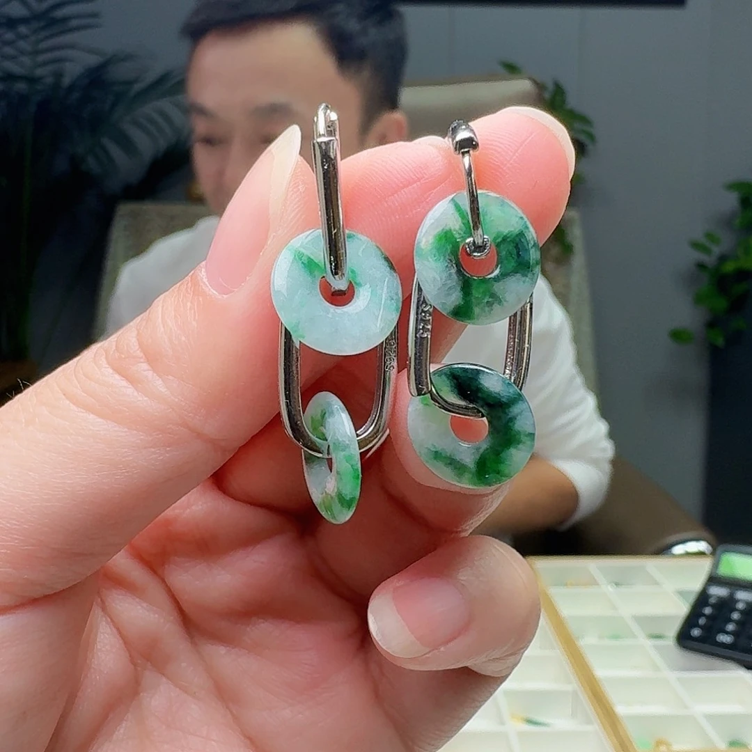 翡翠银S925镶嵌耳饰多样性发货其一