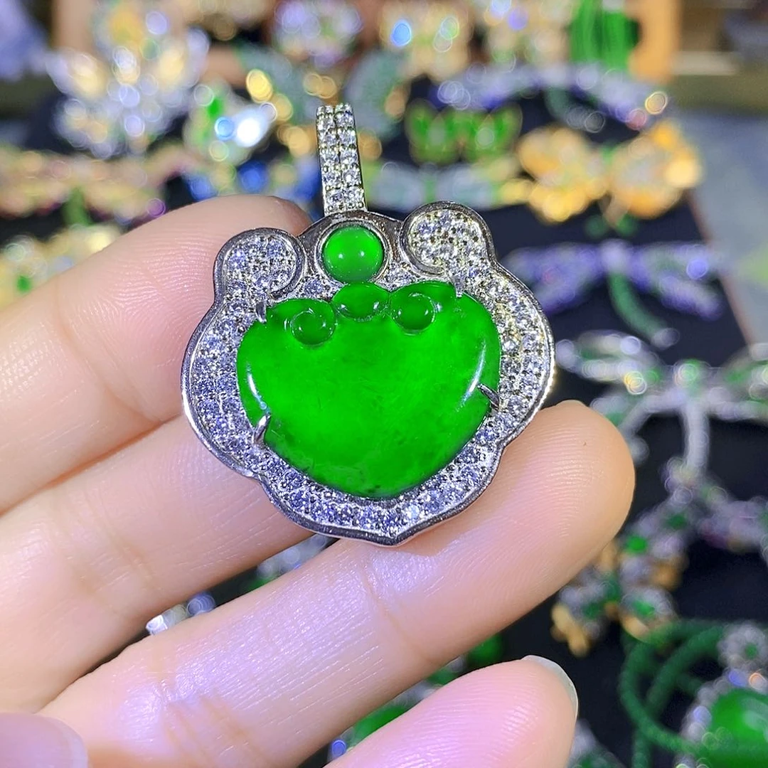 吊坠(不含链)银S925镶嵌翡翠