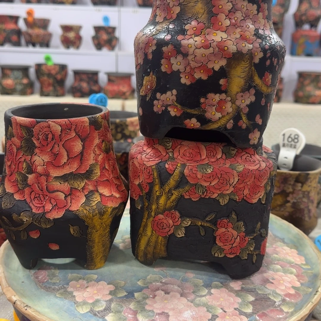 1***0花盆紫砂精品多肉手绘花盆