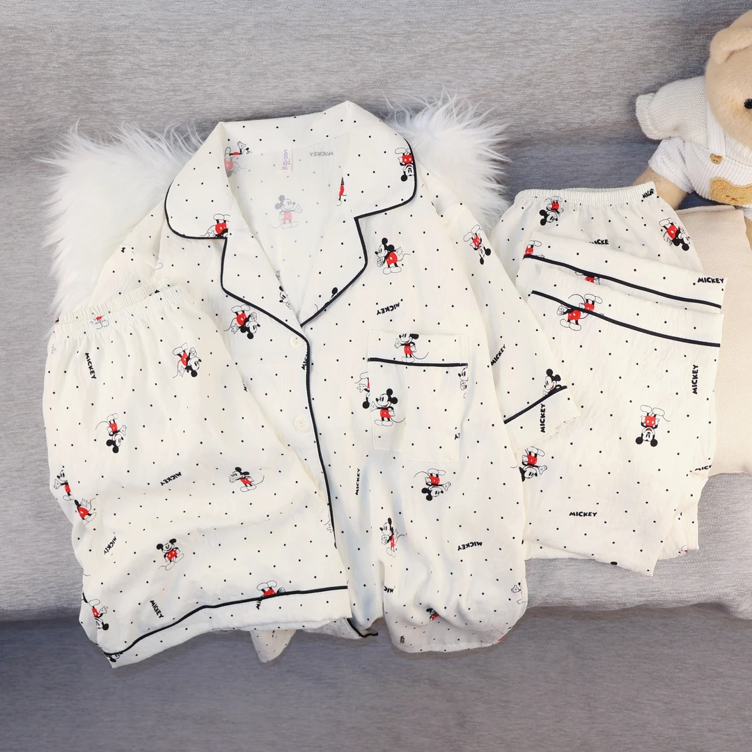 芯语婷夏季新款卡通波点米奇睡衣三件套女网红风家居服套装可外穿