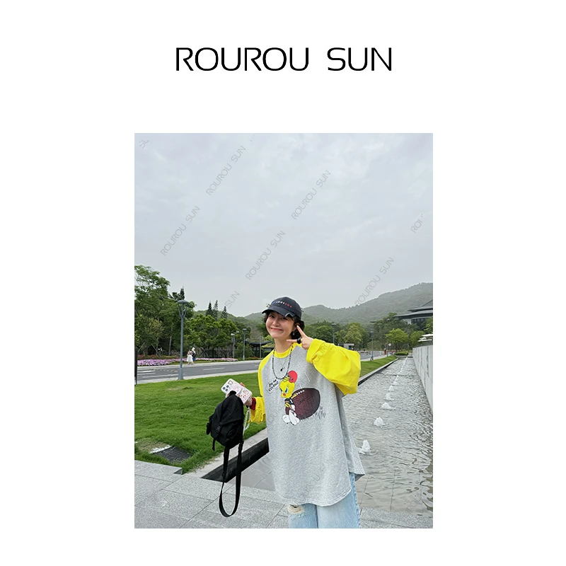 25370韩系小黄鸭插肩长袖打底衫百搭显瘦设计款长袖