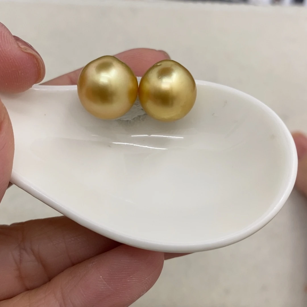 海水珍珠裸珠未镶嵌金珠饱满圆12.9-13.1