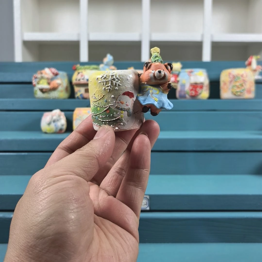 秋***，小浣熊 手绘多肉花盆