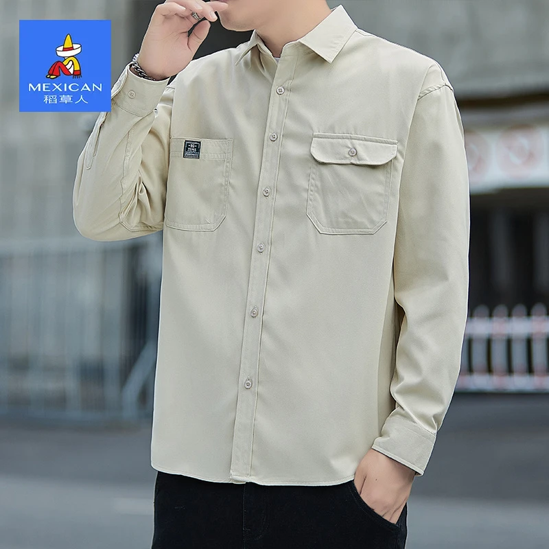 稻草人2026秋季新款潮牌百搭宽松休闲长袖衬衫男士抗皱免烫衬衣男