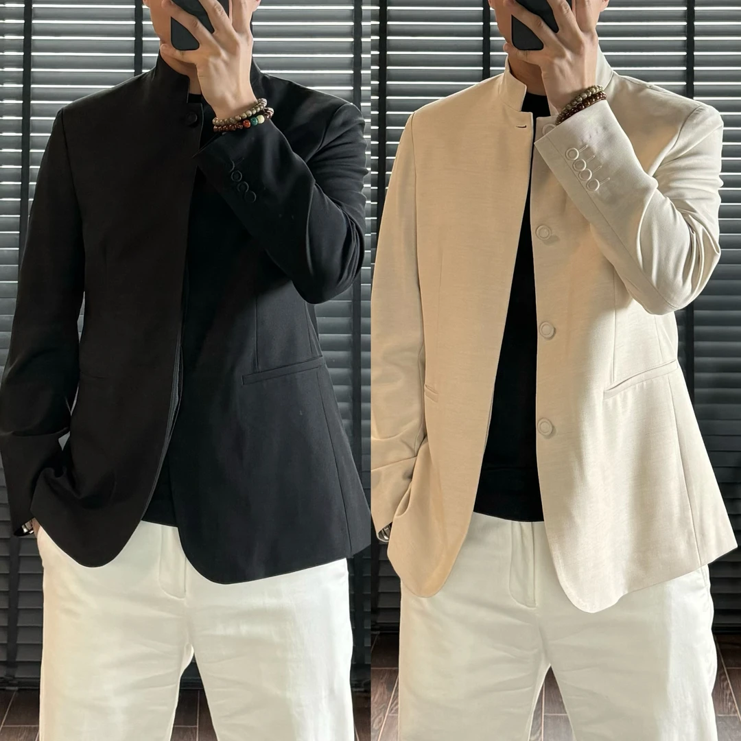 莱赛尔羊毛混纺休闲西服*早春新款男士中式立领时尚西服外套7225