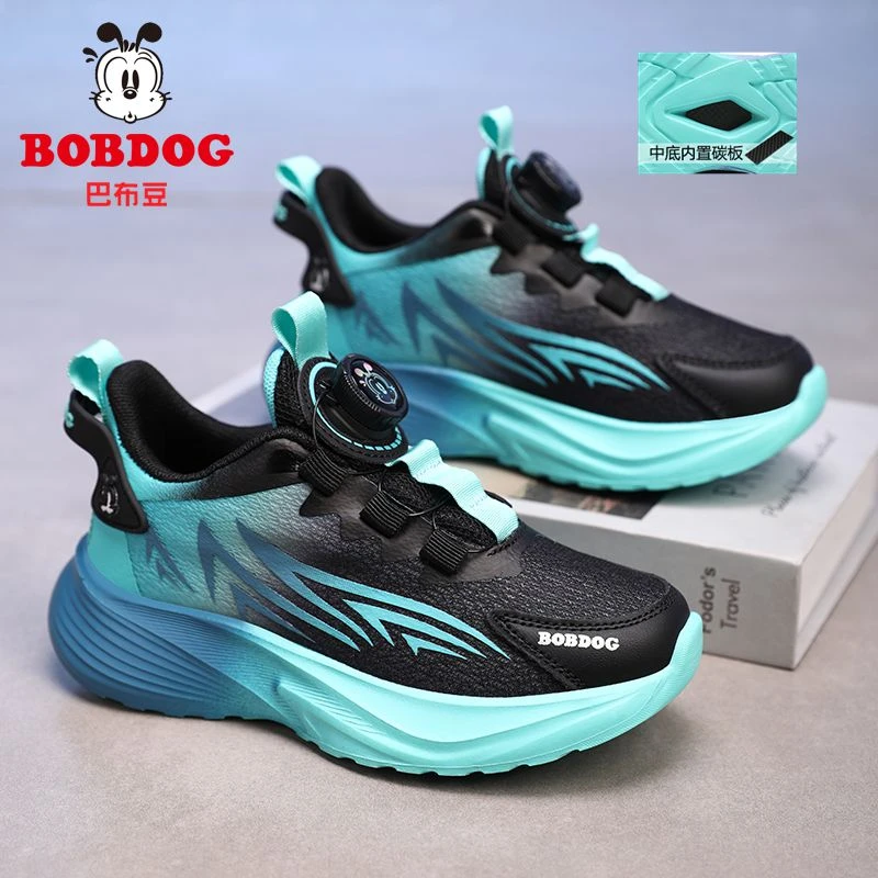 巴布豆男童鞋春秋款透气网面碳板支撑跑鞋学生跑步中大童轻便舒适