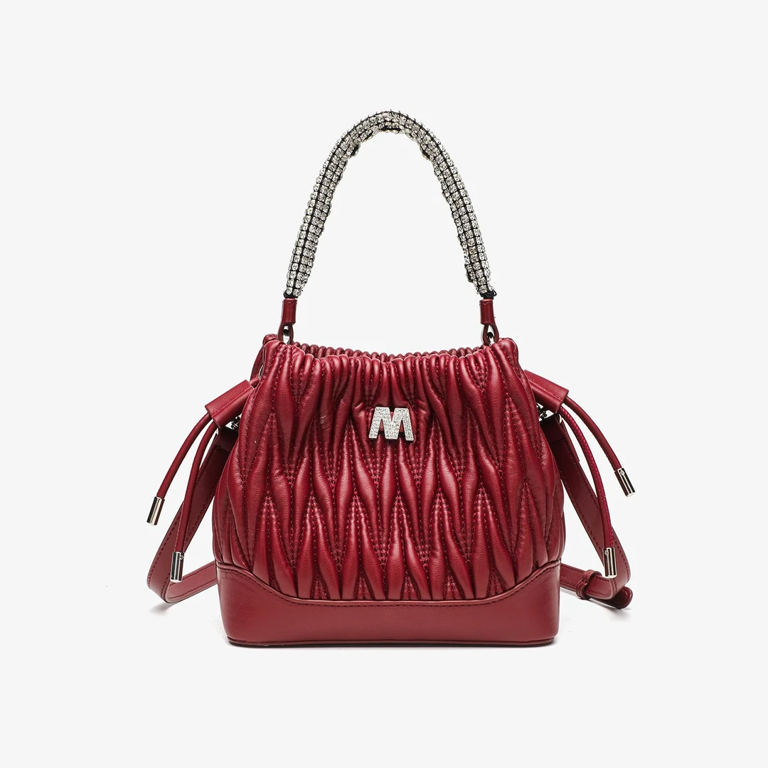 GELANNI镶钻褶皱斜跨水桶包GLN25243L红色