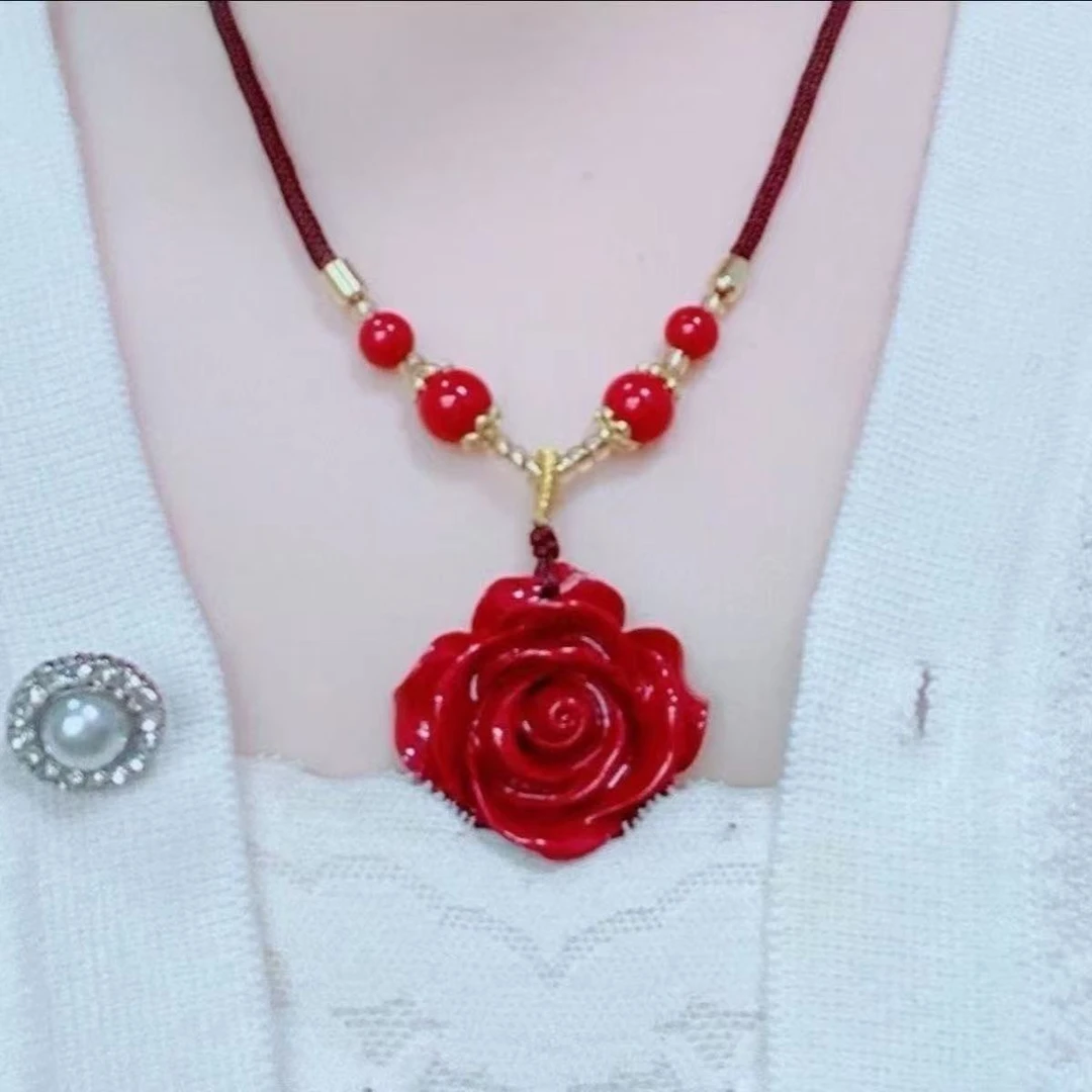 含辰砂工艺品《正品朱砂》精致女士玫瑰花吊坠