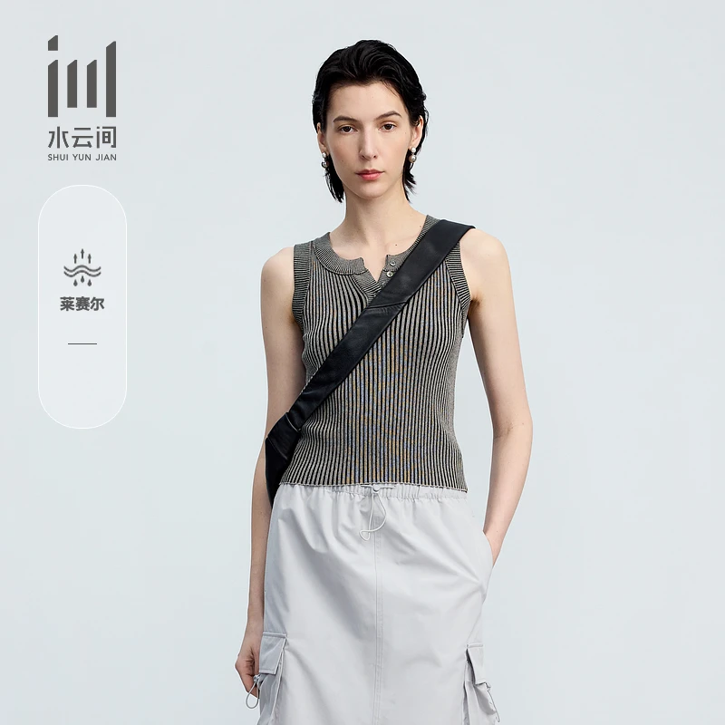 水云间女装圆领莱赛尔坑条纹羊毛针织背心2025夏新款12520788