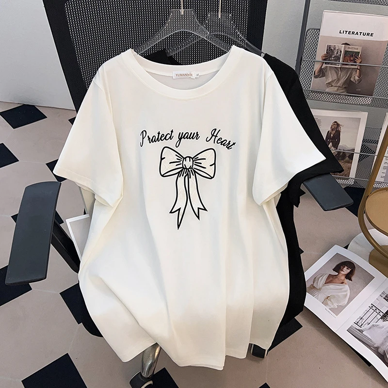 2025年新款大码女装300斤加肥加大短袖260胖mm中长款宽松上衣T恤