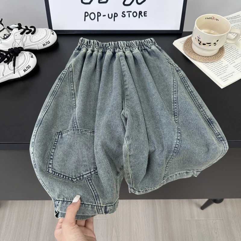 现货【薄软牛仔】儿童牛仔裤夏季新款男童裤子宽松拼接口袋CK211