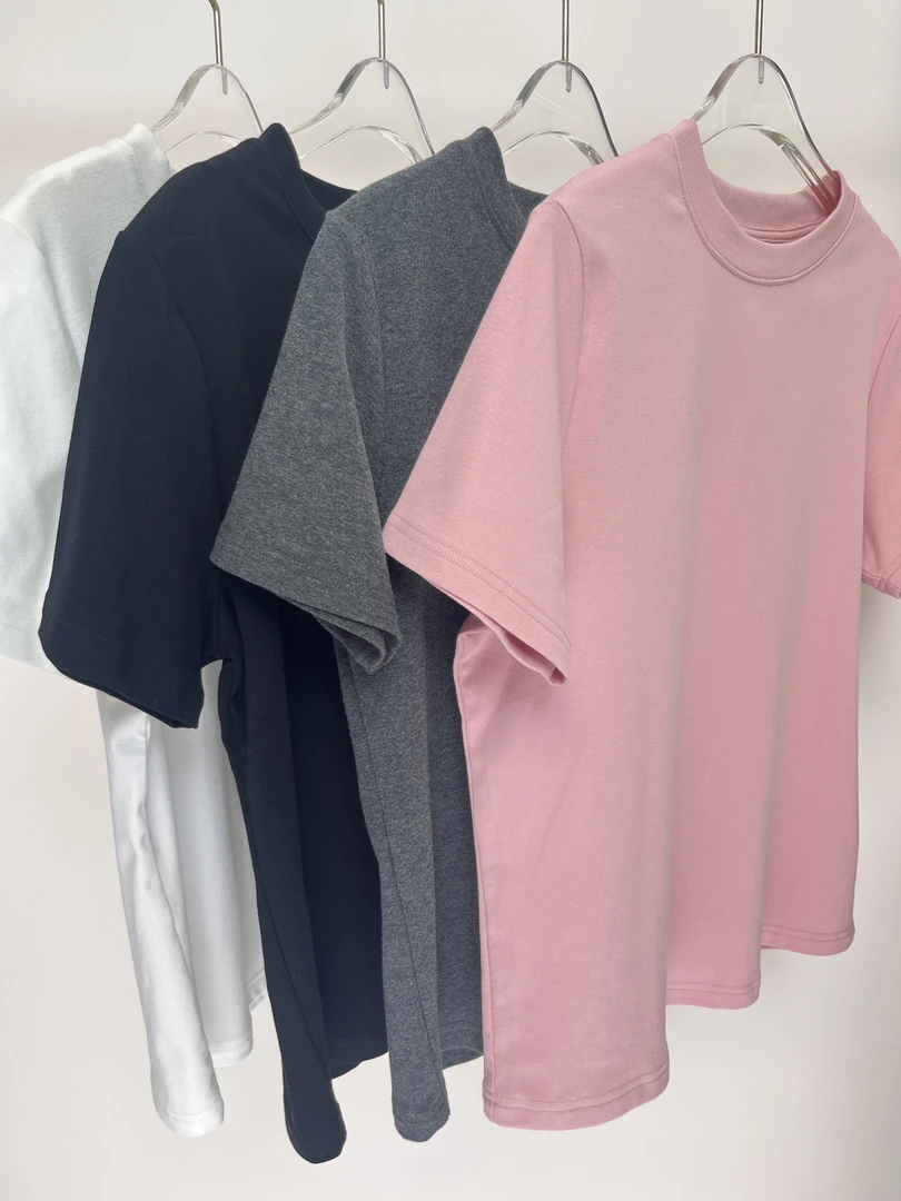 基础款 女士圆领棉短袖正肩显瘦T恤衫百搭纯色上衣夏款女装