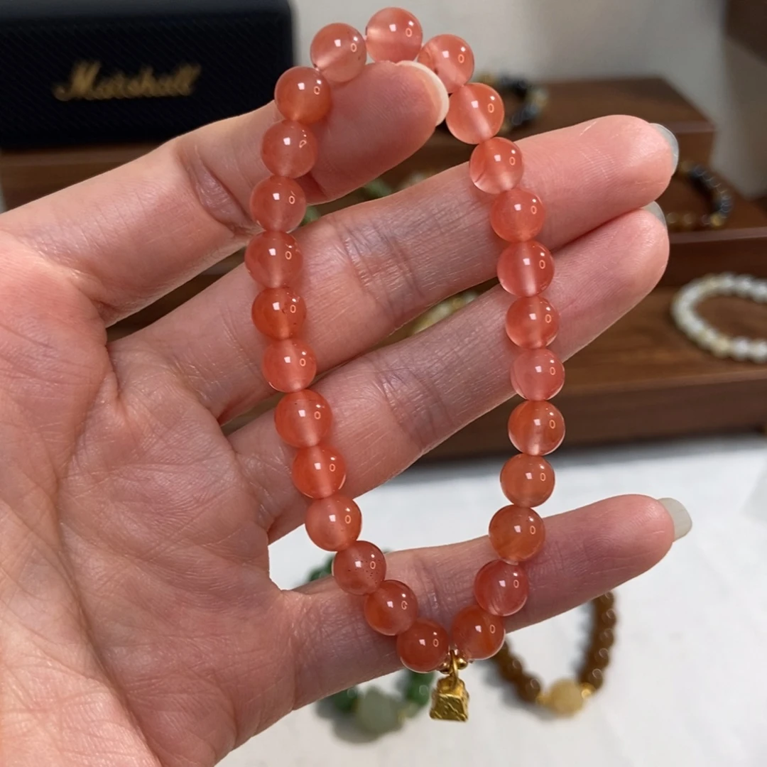 南红玛瑙银S925镶嵌手链7mm冰红福利